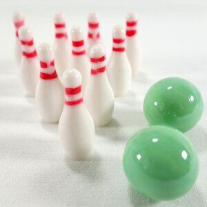 Mini Bowling Set For Desk Or Tabletop Fun Includes 10 Pins & 2 Green Balls